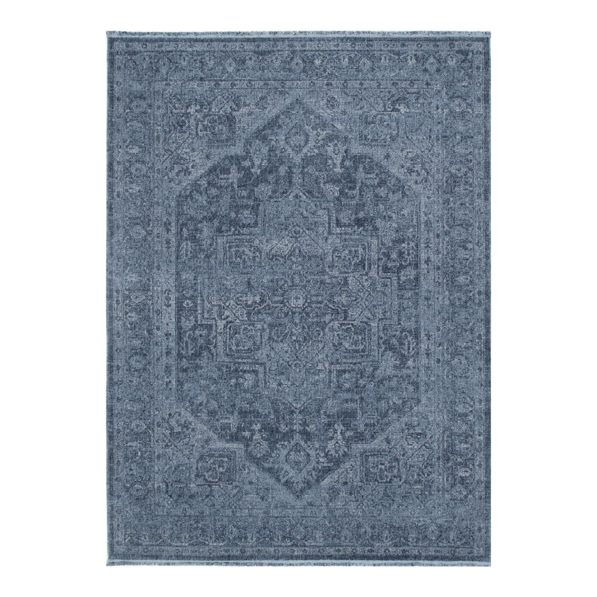 Heritage Distressed Medallion Blue Rug - H104: (Different Tassel)
