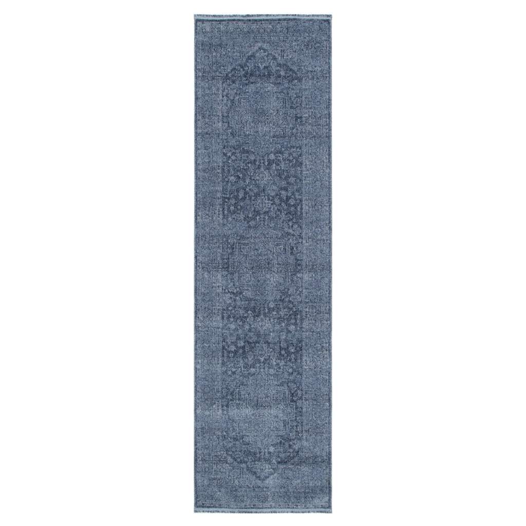Heritage Distressed Medallion Blue Runner - H104: (Different Tassel)
