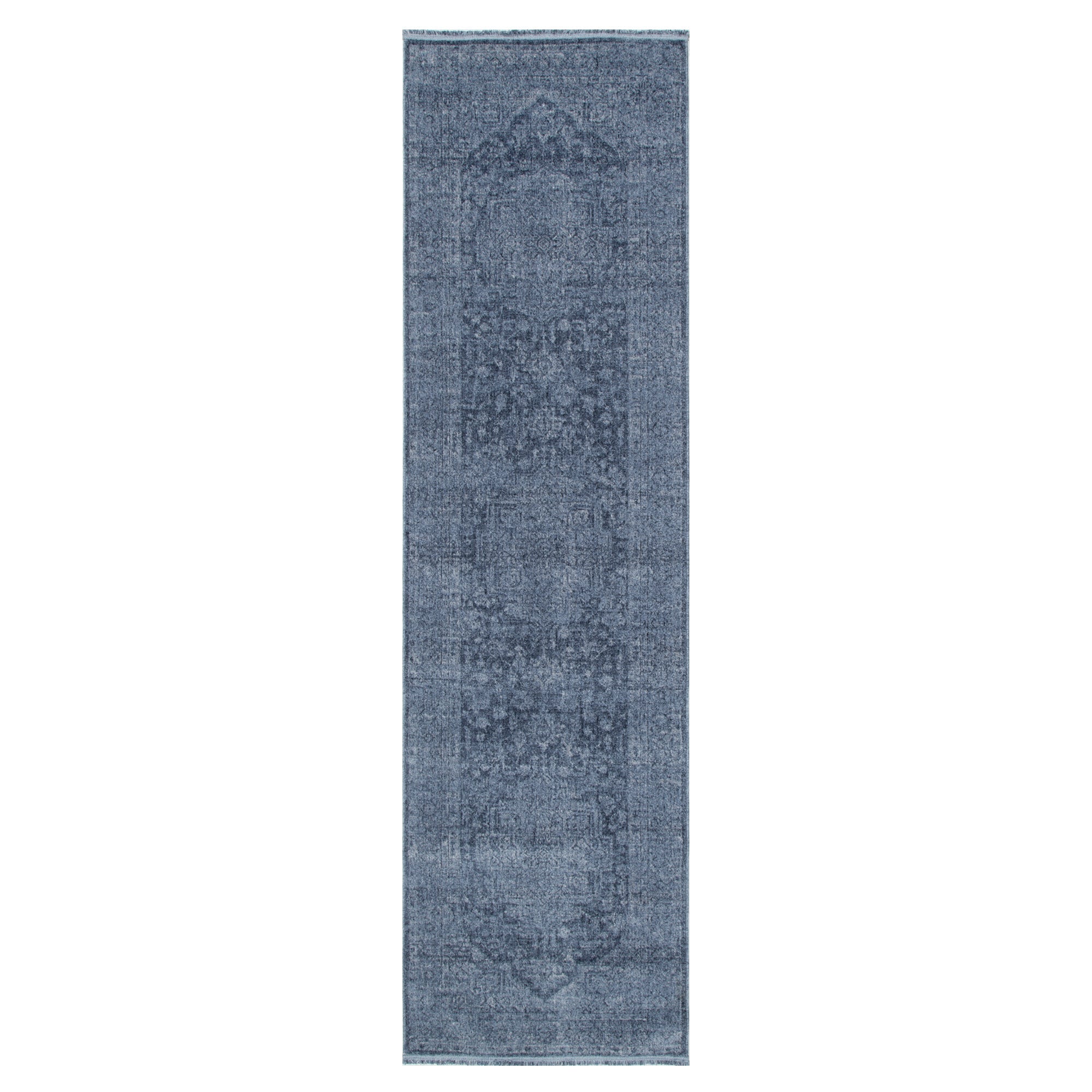 Heritage Distressed Medallion Blue Runner - H104: (Different Tassel)