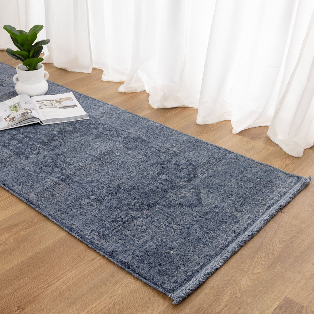 Heritage Distressed Medallion Blue Runner - H104: (Different Tassel)
