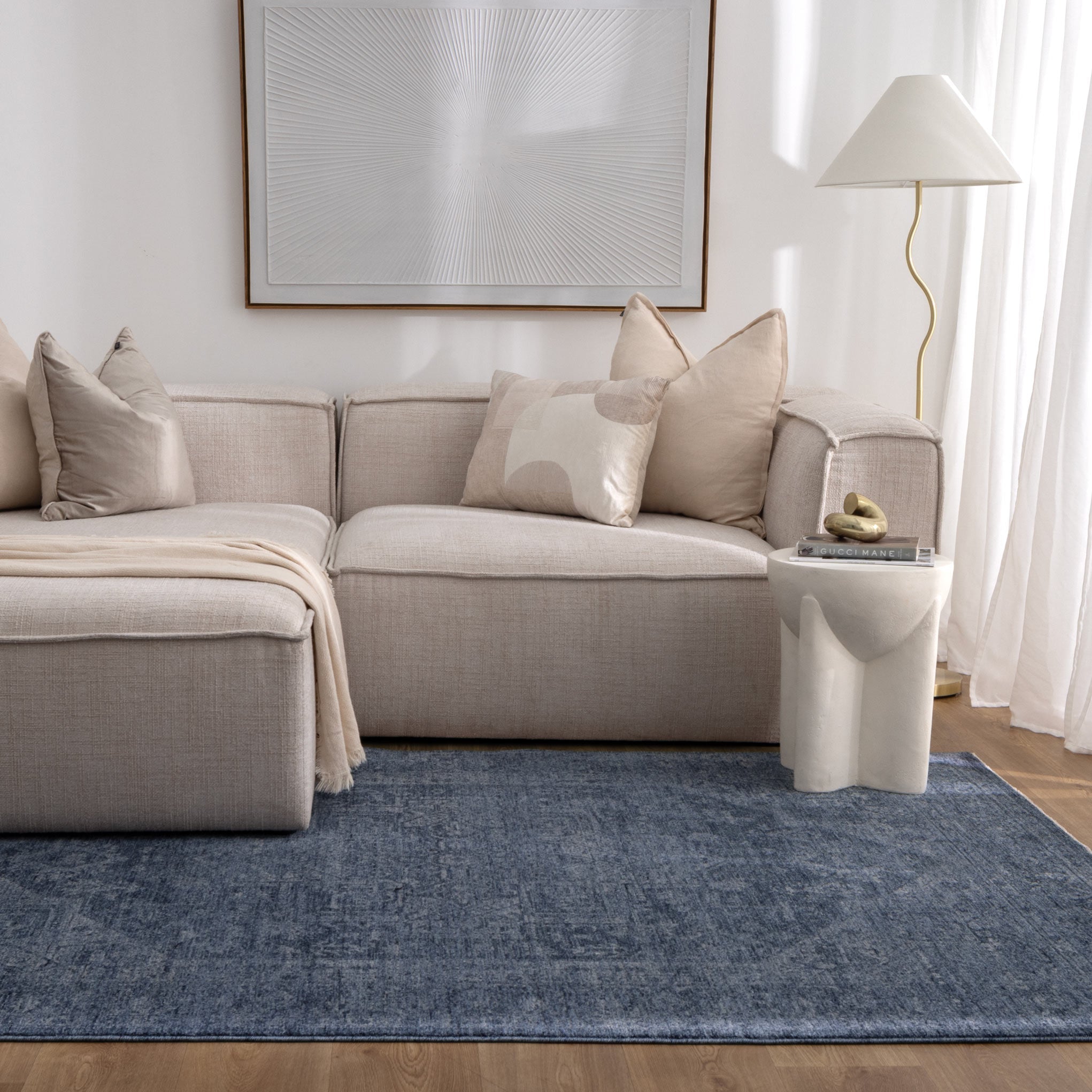 Heritage Distressed Medallion Blue Rug - H104