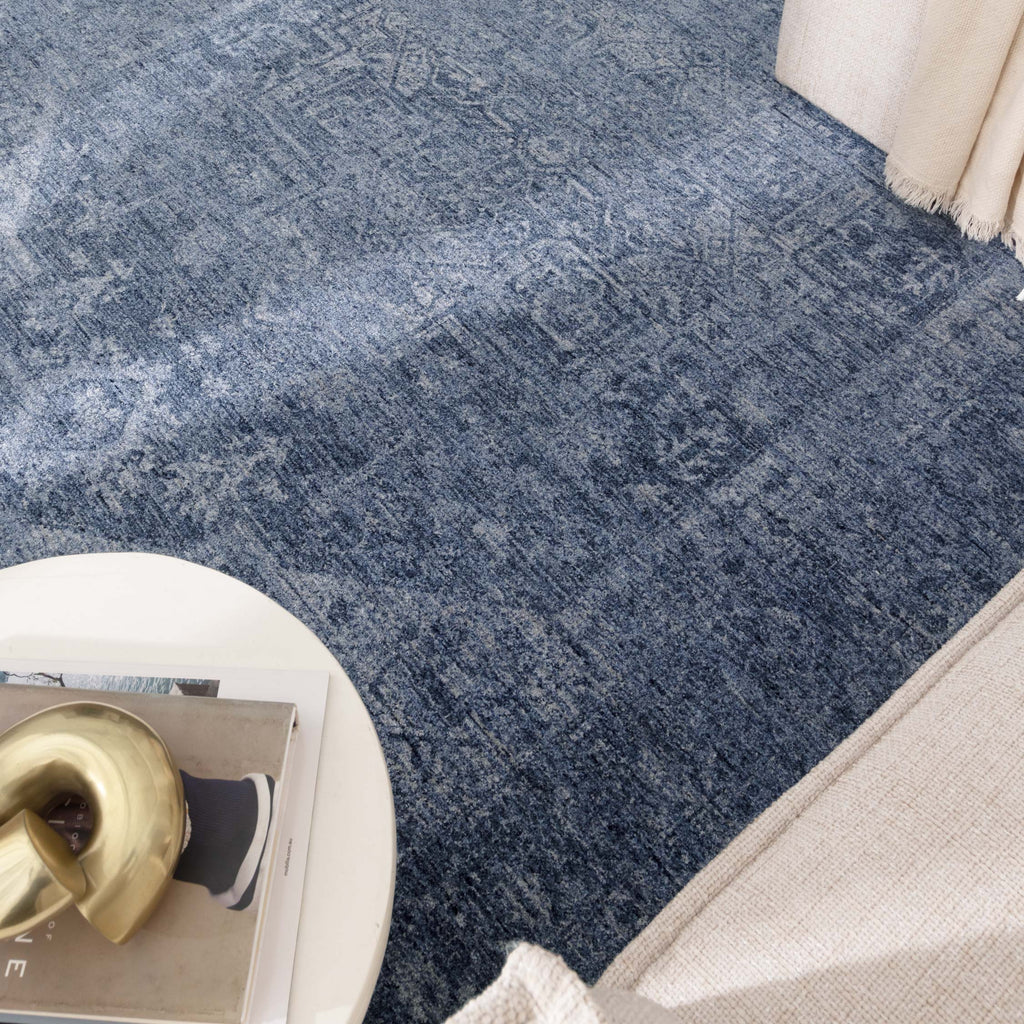 Heritage Distressed Medallion Blue Rug - H104: (Different Tassel)