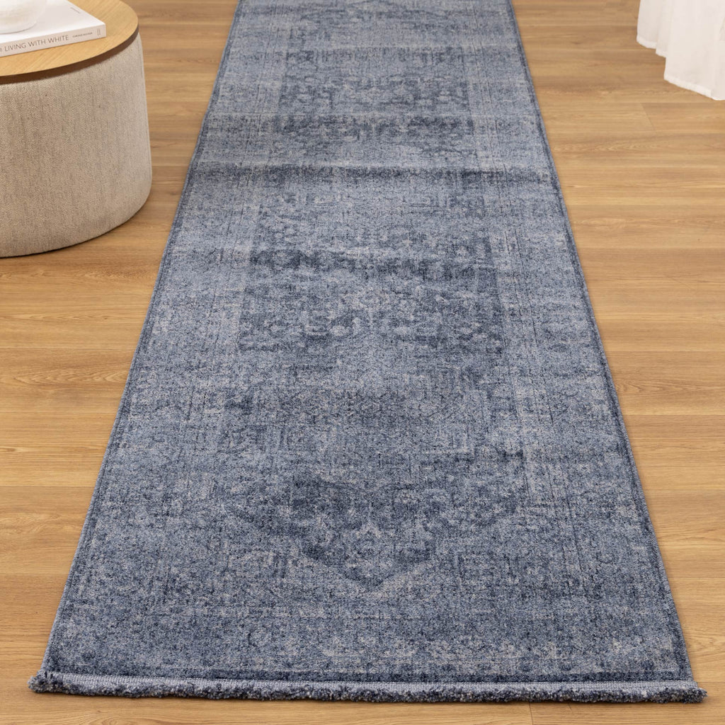 Heritage Distressed Medallion Blue Runner - H104: (Different Tassel)