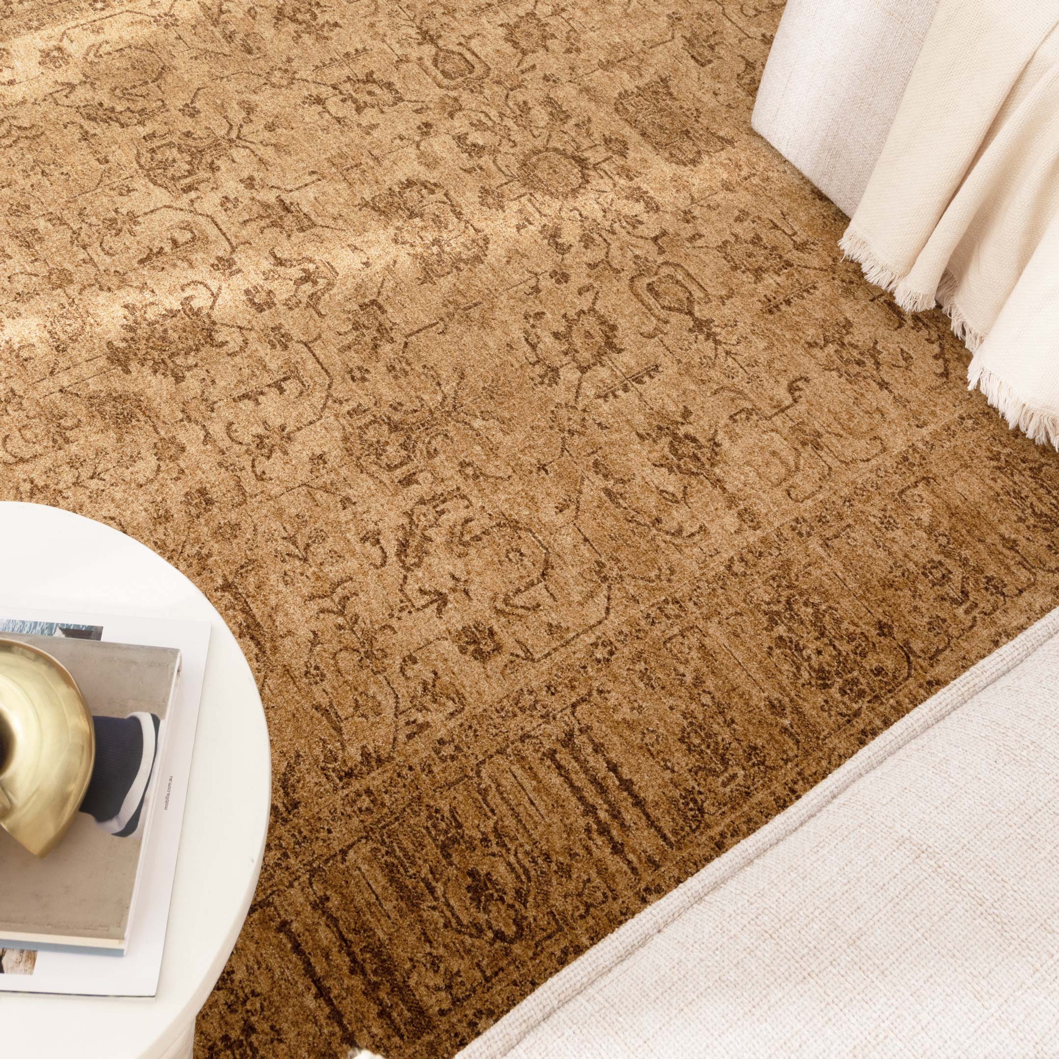 Heritage Distressed Border Mustard Rug - H105: (Different Tassel)