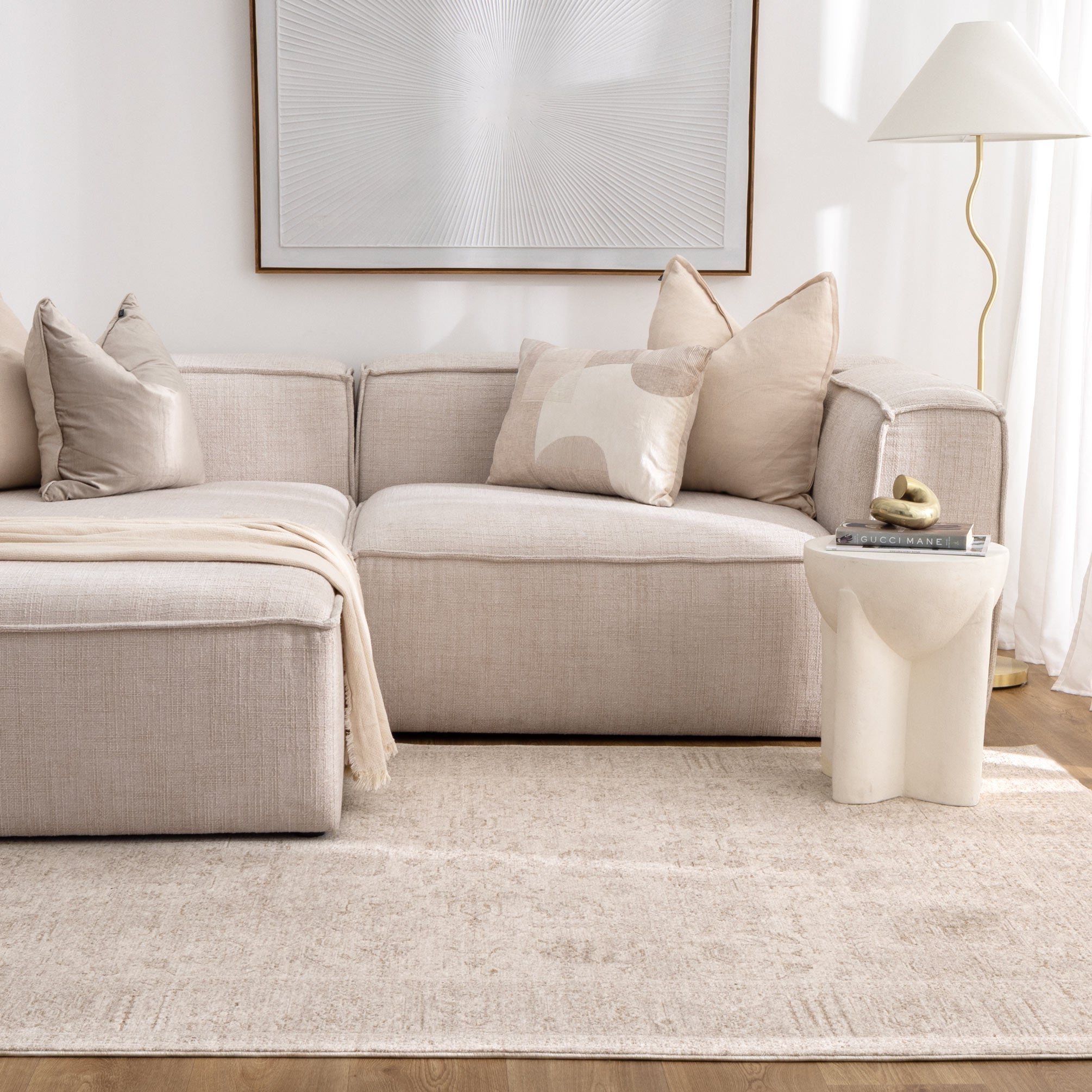 Heritage Distressed Border Beige Rug - H106: (Different Tassel)