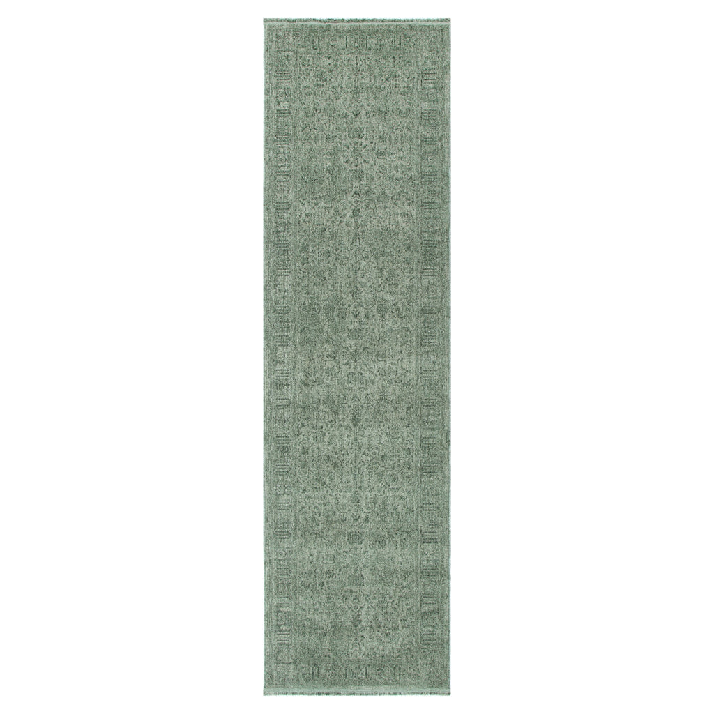 Heritage Distressed Border Green Runner- H107: (Different Tassel)