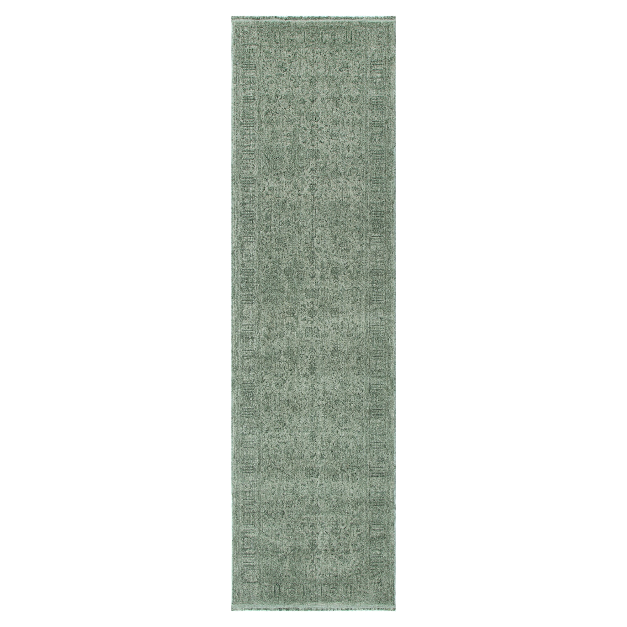Heritage Distressed Border Green Runner- H107: (Different Tassel)
