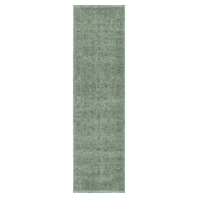 Ancestry Distressed Border Green Runner- H107: (Different Tassel)