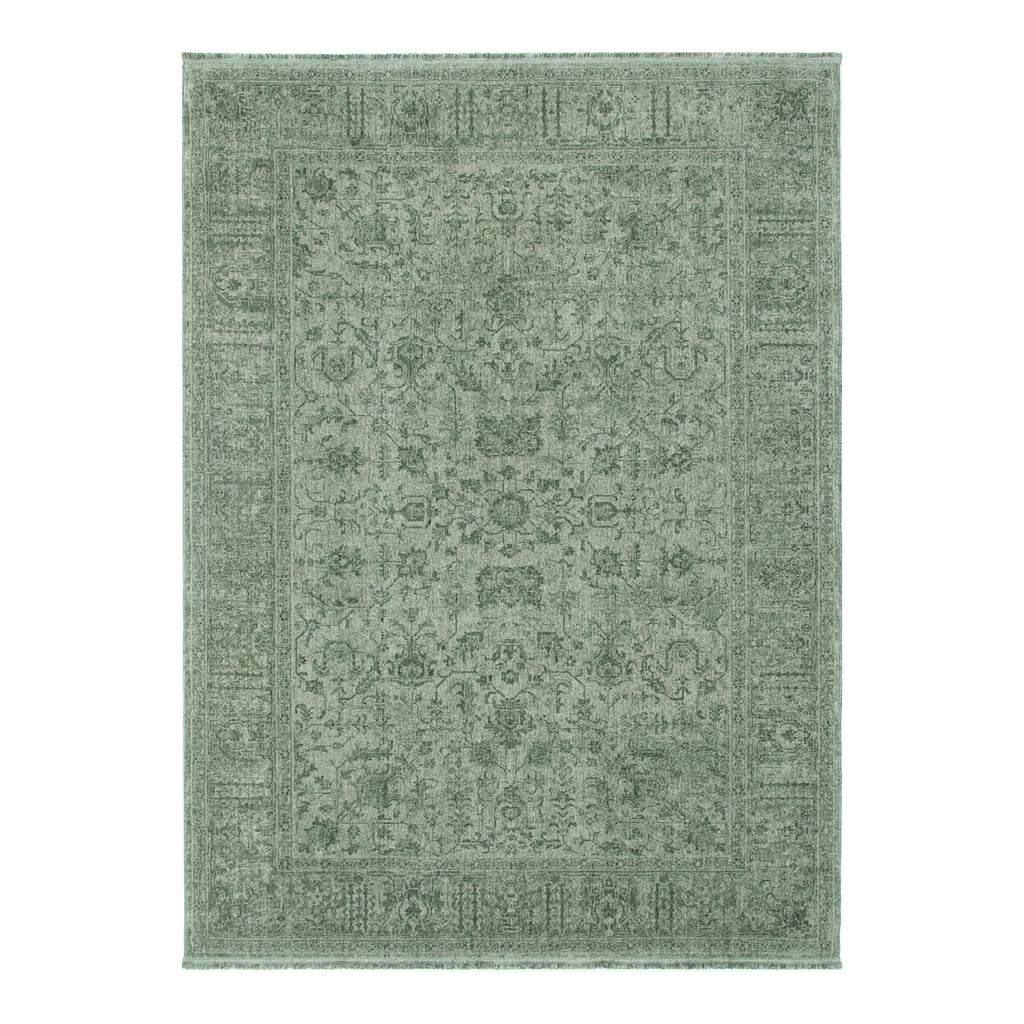 Heritage Distressed Border Green Rug - H107: (Different Tassel)