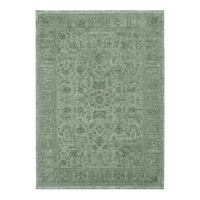 Ancestry Distressed Border Green Rug - H107: (Different Tassel)