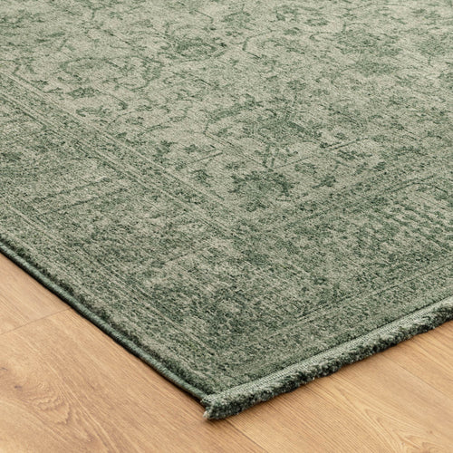 Ancestry Distressed Border Green Rug - H107: (Different Tassel)