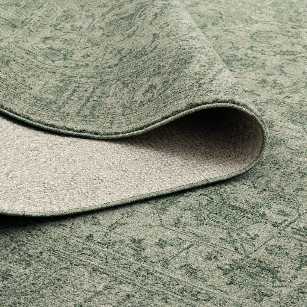 Heritage Distressed Border Green Rug - H107: (Different Tassel)