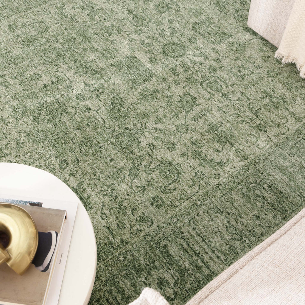 Heritage Distressed Border Green Rug - H107: (Different Tassel)