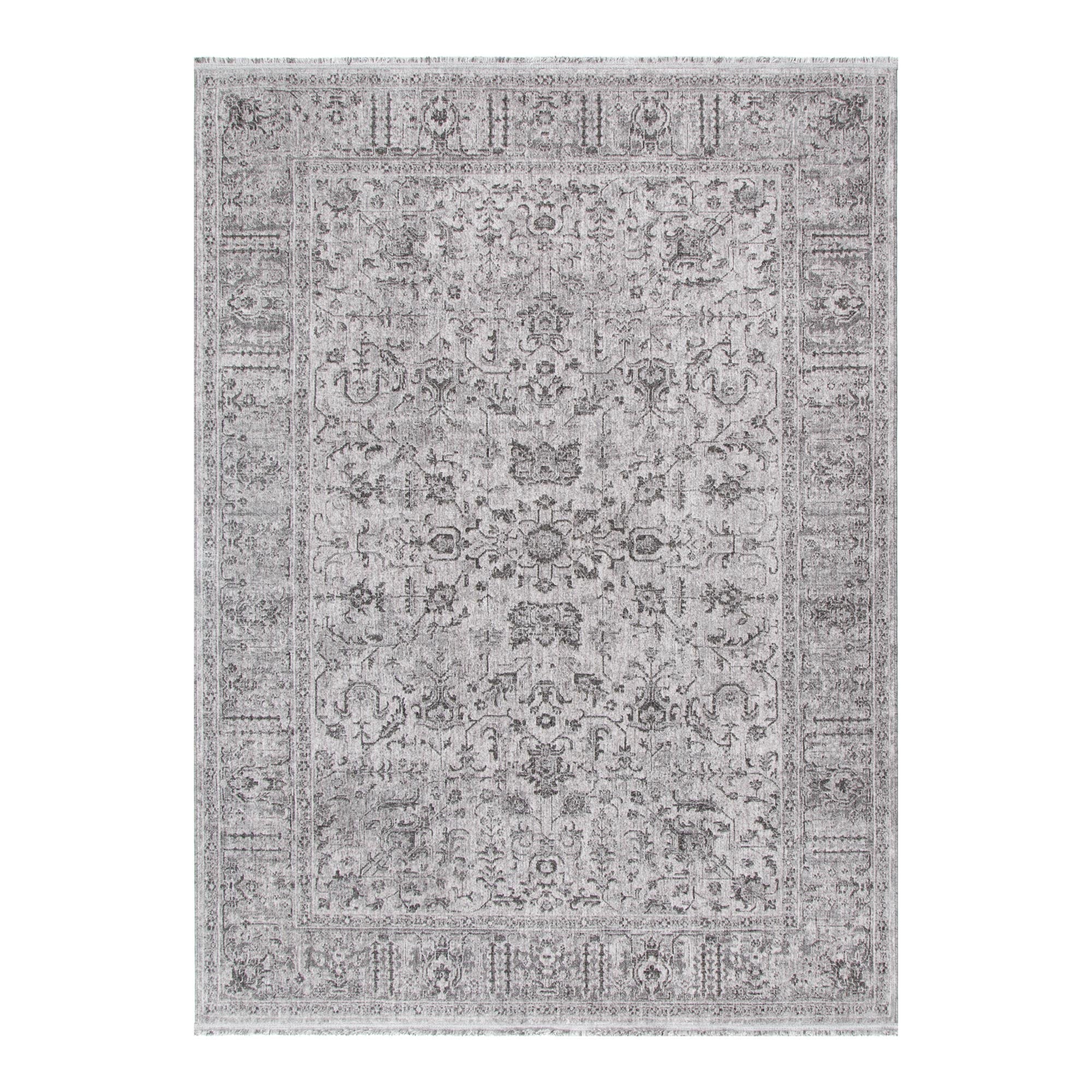 Heritage Distressed Border Grey Rug - H108: (Different Tassel)
