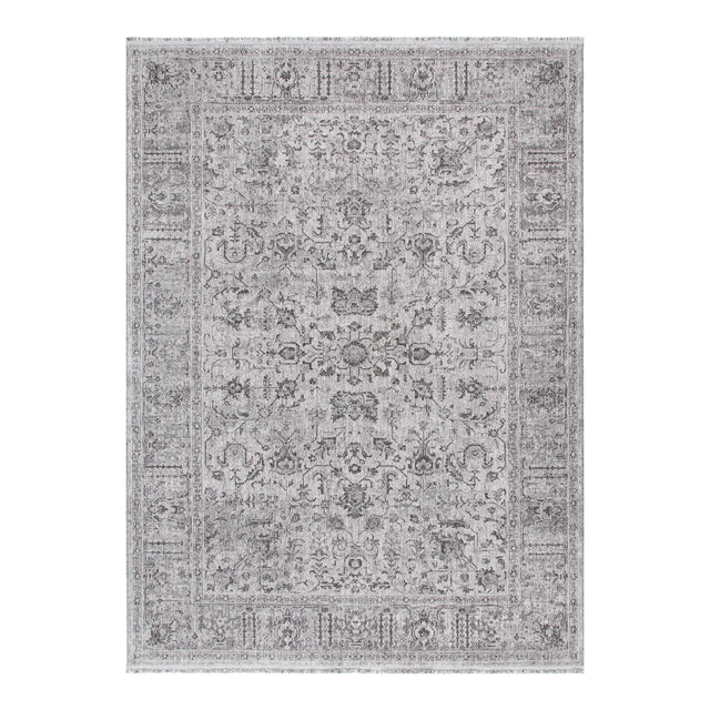 Ancestry Distressed Border Grey Rug - H108: (Different Tassel)