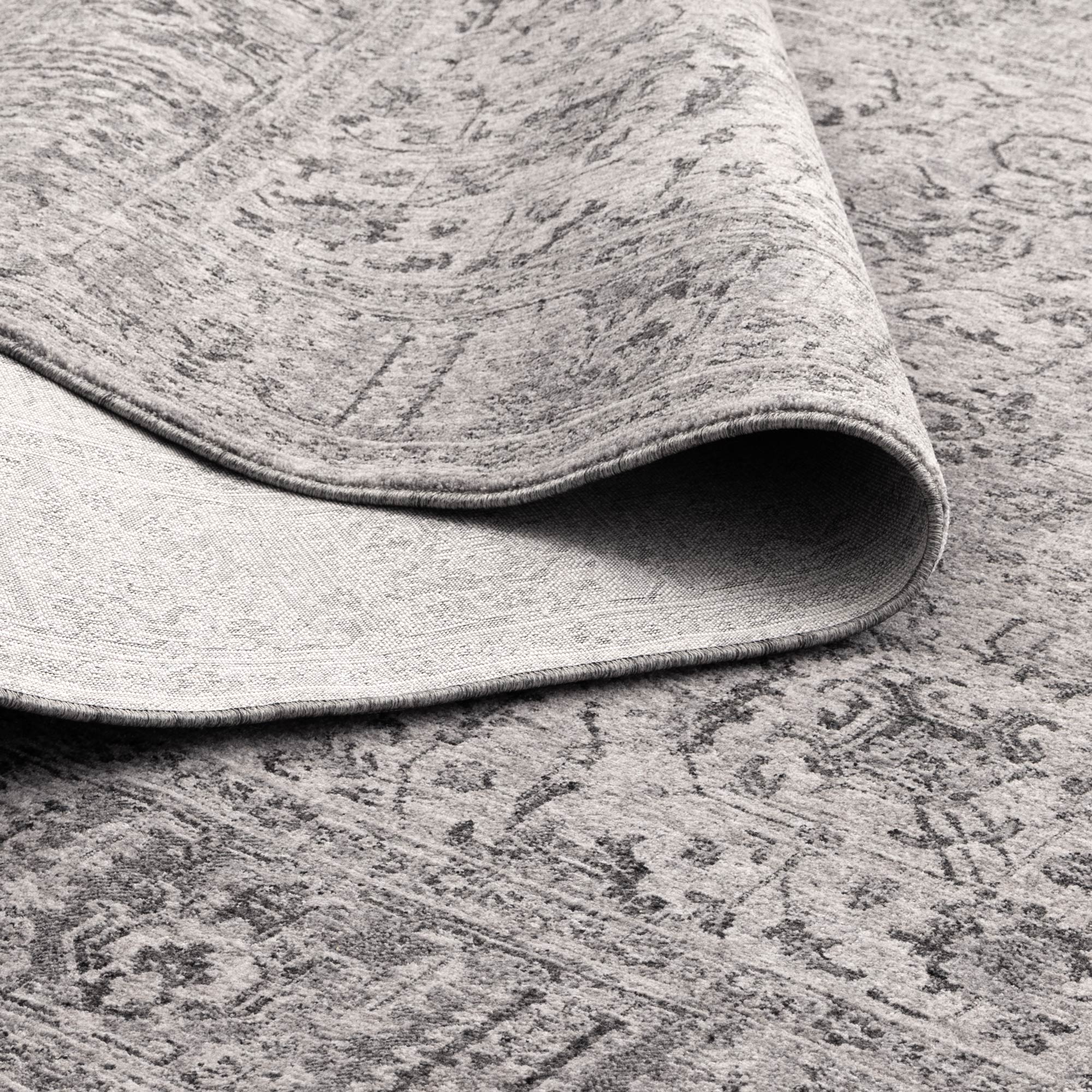Heritage Distressed Border Grey Rug - H108: (Different Tassel)