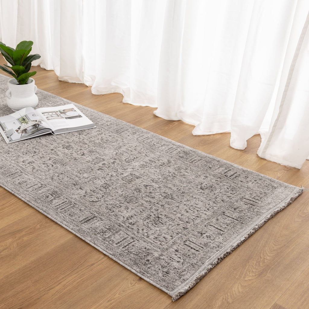 Heritage Distressed Border Grey Runner- H108: (Different Tassel)