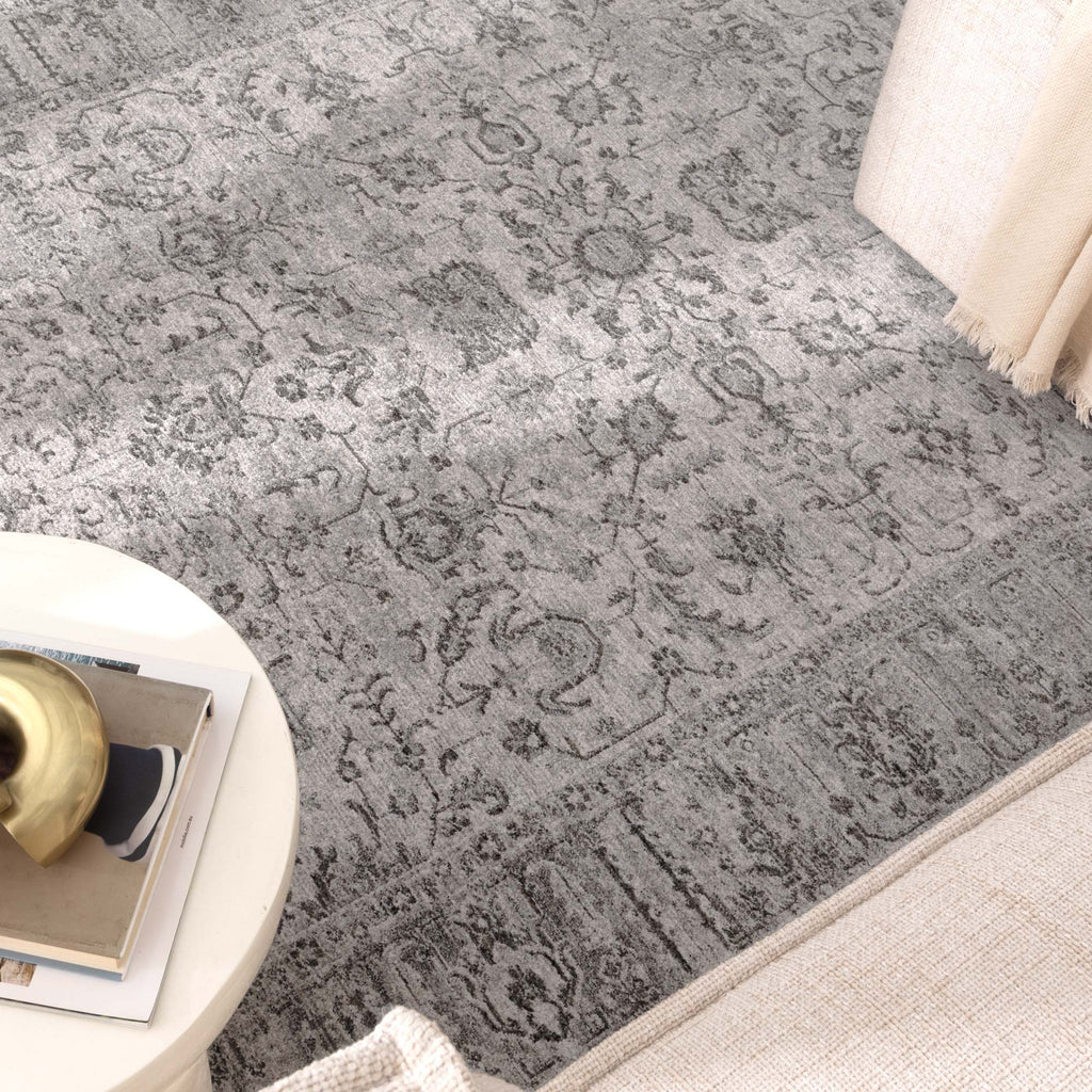 Heritage Distressed Border Grey Rug - H108: (Different Tassel)
