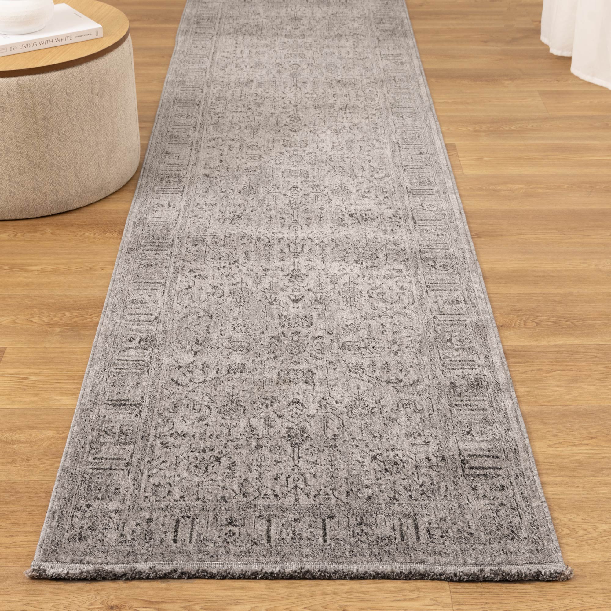 Heritage Distressed Border Grey Runner- H108: (Different Tassel)