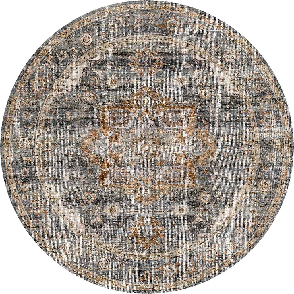 Distressed Vintage Cezanne Rabbit Gray Inca Gold Round Rug - VITAL 2244-04