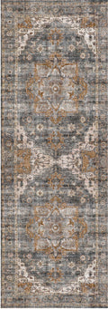 Distressed Vintage Cezanne Rabbit Gray Inca Gold Runner Rug - VITAL 2244-04