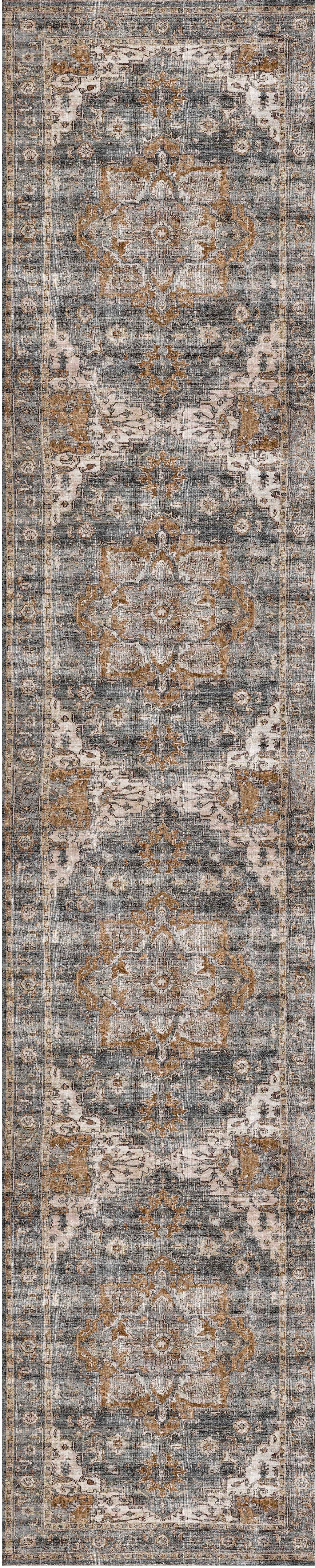 Distressed Vintage Cezanne Rabbit Gray Inca Gold Runner Rug - VITAL 2244-04