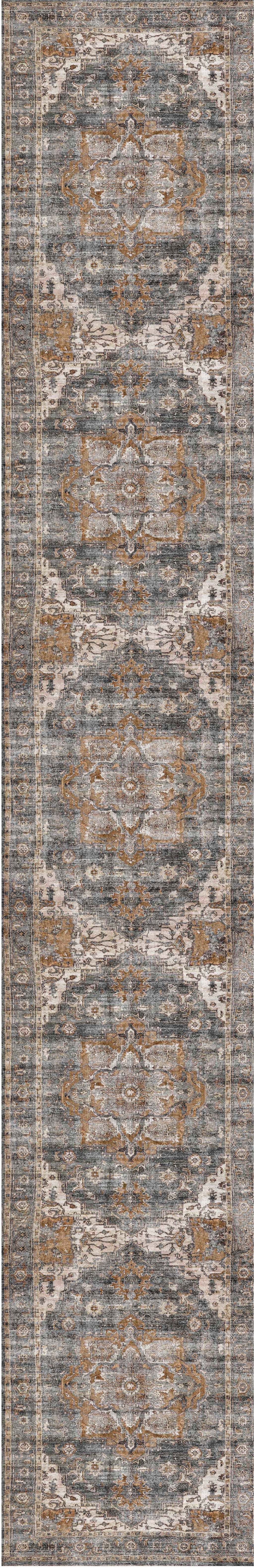 Distressed Vintage Cezanne Rabbit Gray Inca Gold Runner Rug - VITAL 2244-04