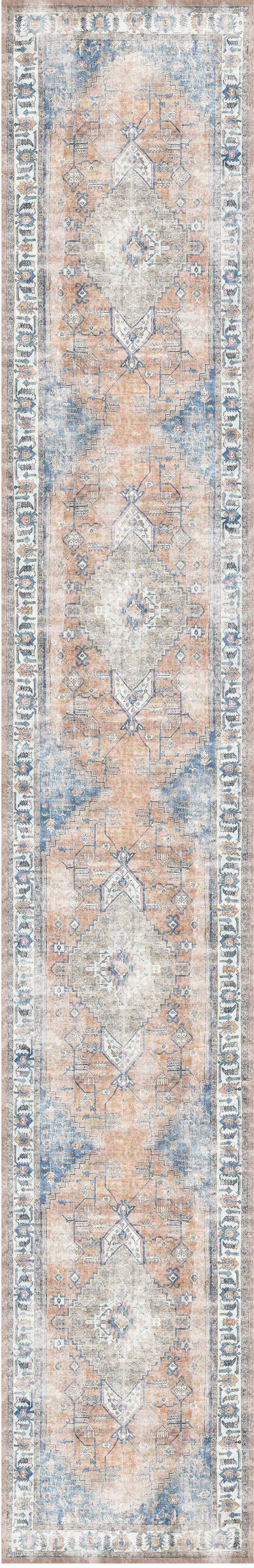 Pissarro Terracotta Blue Washable Runner - VITAL 3163-00