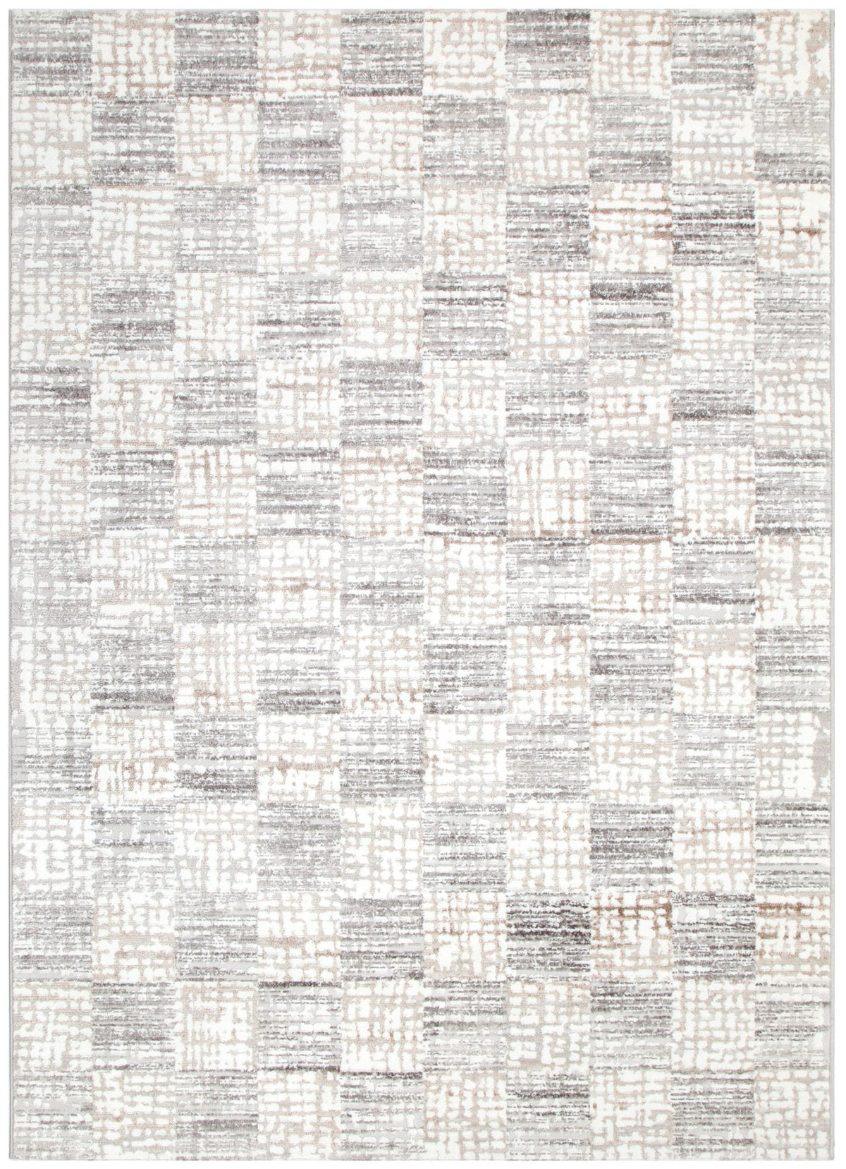 Emerald Distressed Checkers Grey Beige Rug - JADE004