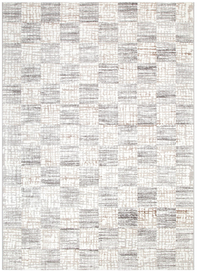 Emerald Distressed Checkers Grey Beige Rug - JADE004