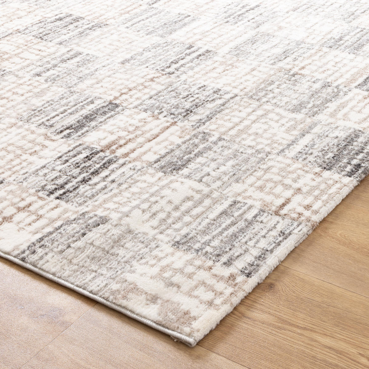 Emerald Distressed Checkers Grey Beige Rug - JADE004