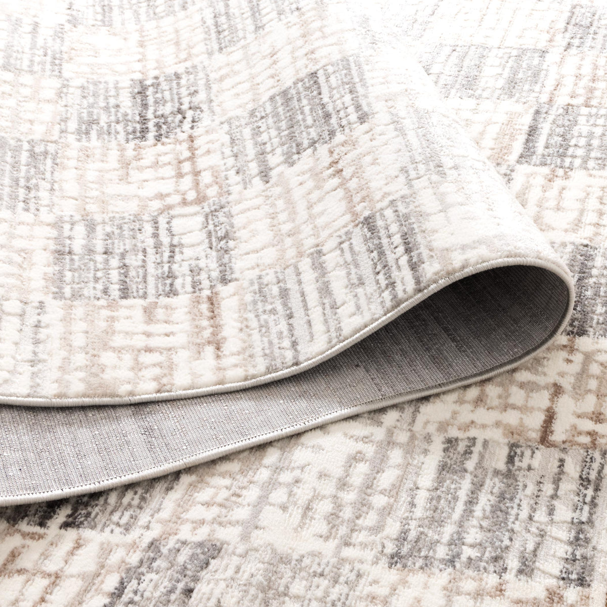 Emerald Distressed Checkers Grey Beige Rug - JADE004