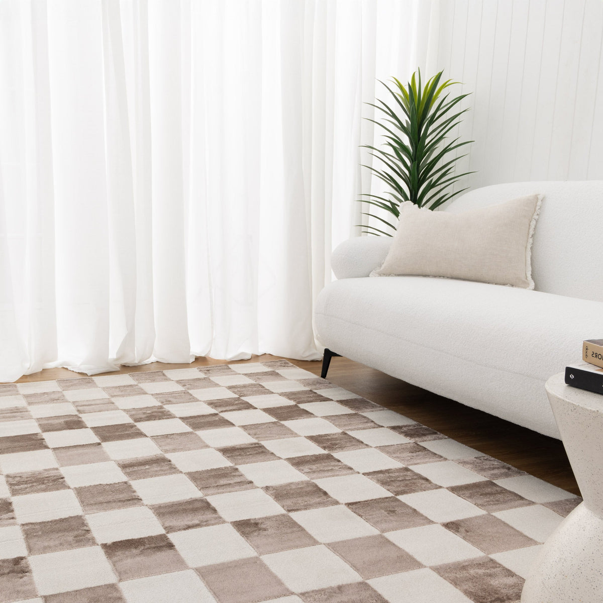 Emerald Checkers Cream Brown Rug - JADE007