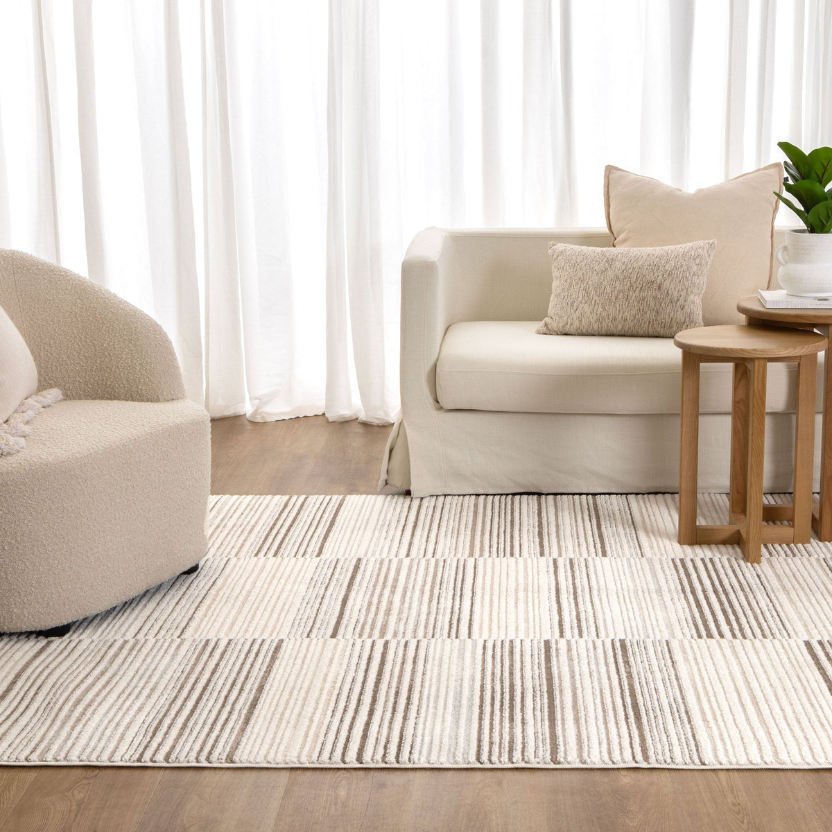 Cascadia Lines Beige Brown Rug