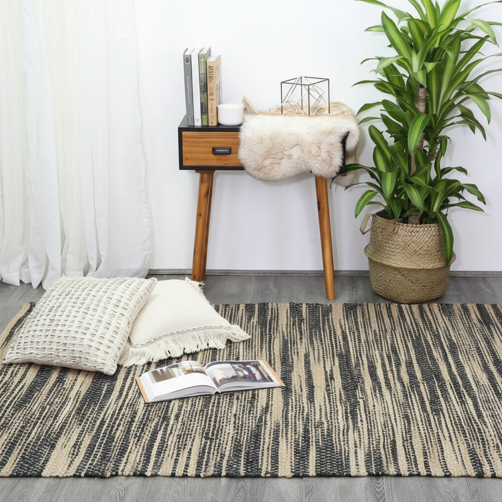 Malmo Grey Stipe Natural Jute Rug