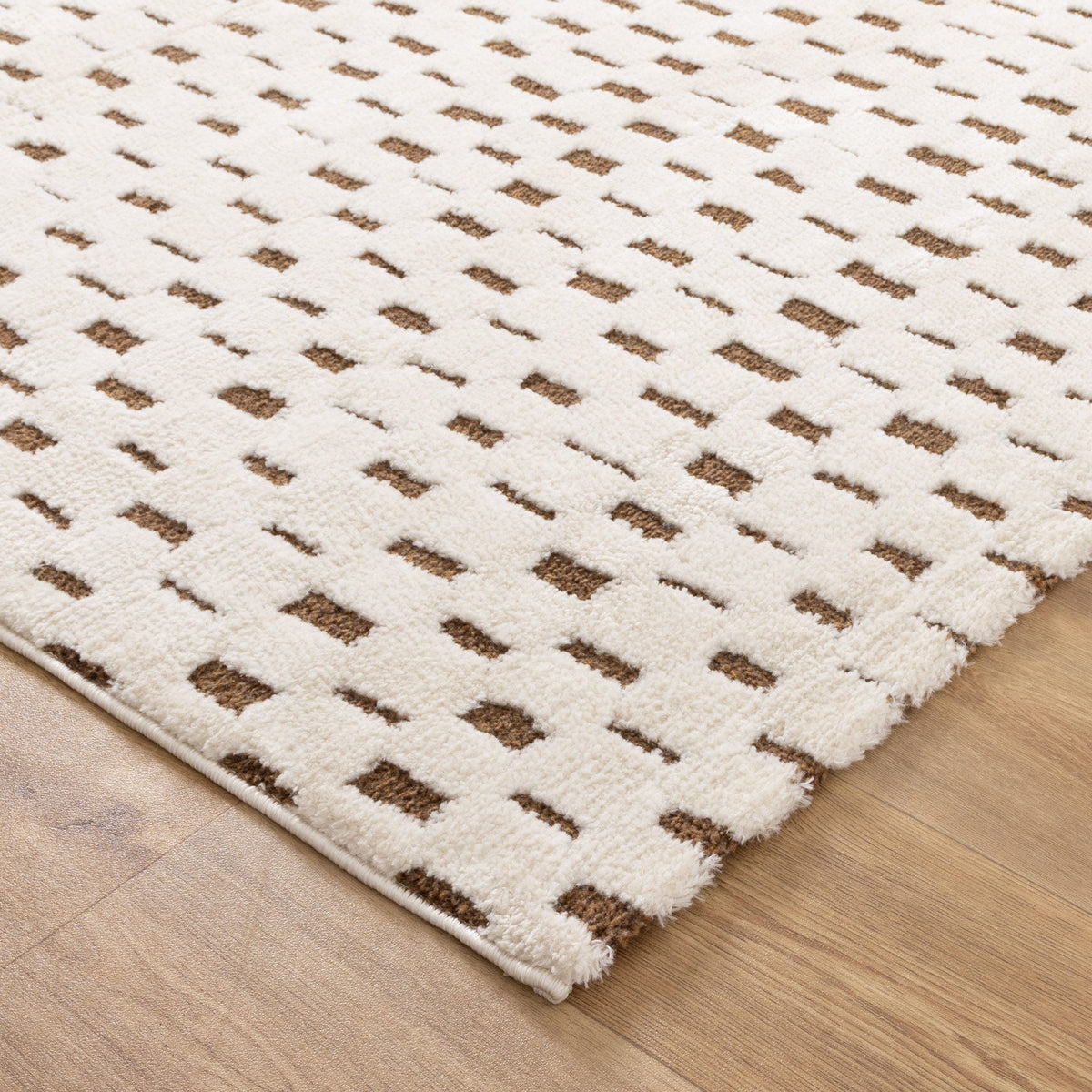 Nila Monochrome Squares Brown and Cream Rug - MIL3