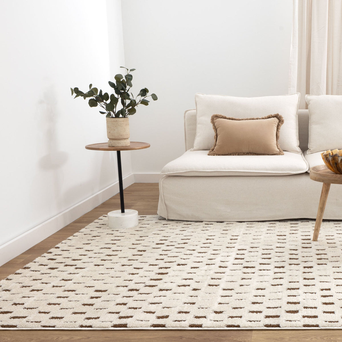 Nila Monochrome Squares Brown and Cream Rug - MIL3