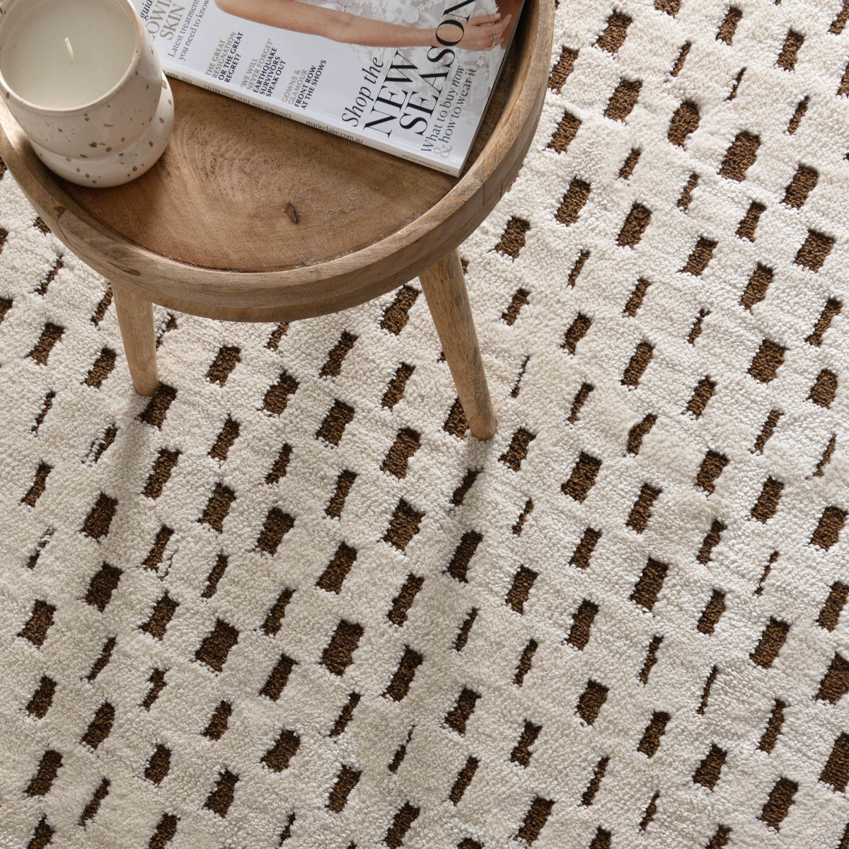 Nila Monochrome Squares Brown and Cream Rug - MIL3