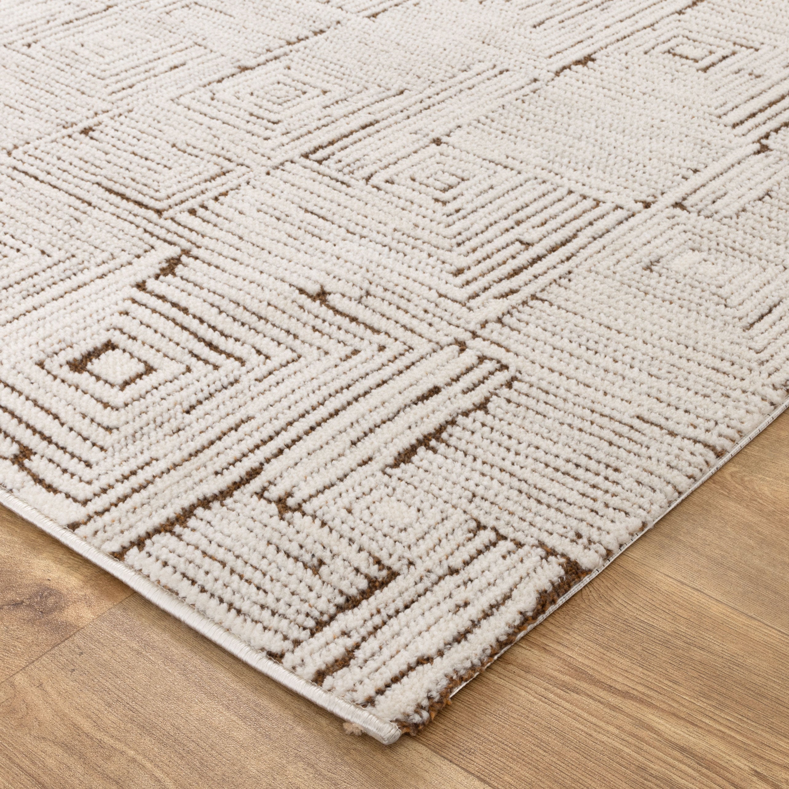 Mila Geometric Squares Cream Brown Rug - MIL8: New Arrival