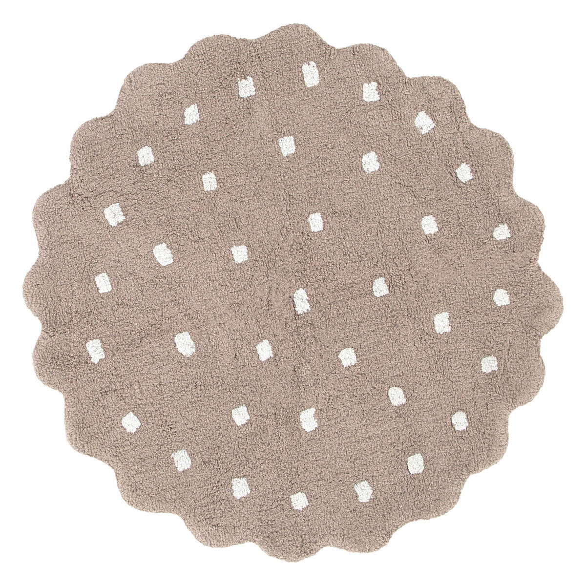 Tranquil Round Scalloped Kids Rug Mushroom Beige: New Arrival