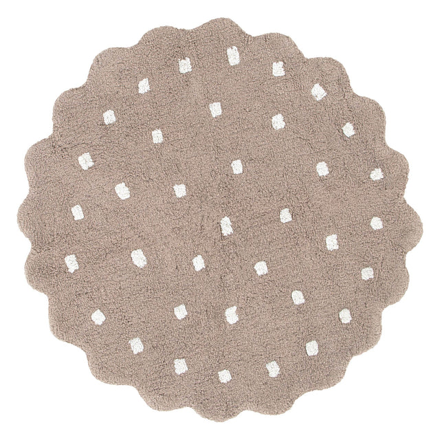Tranquil Round Scalloped Kids Rug Mushroom Beige: New Arrival