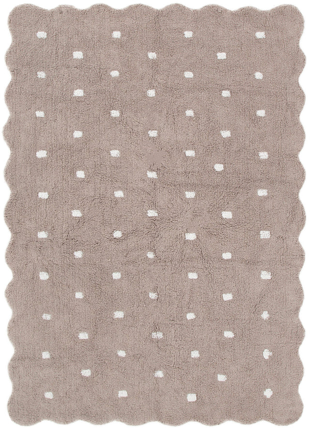 Tranquil Rectangle Scalloped Kids Rug Mushroom Beige: New Arrival