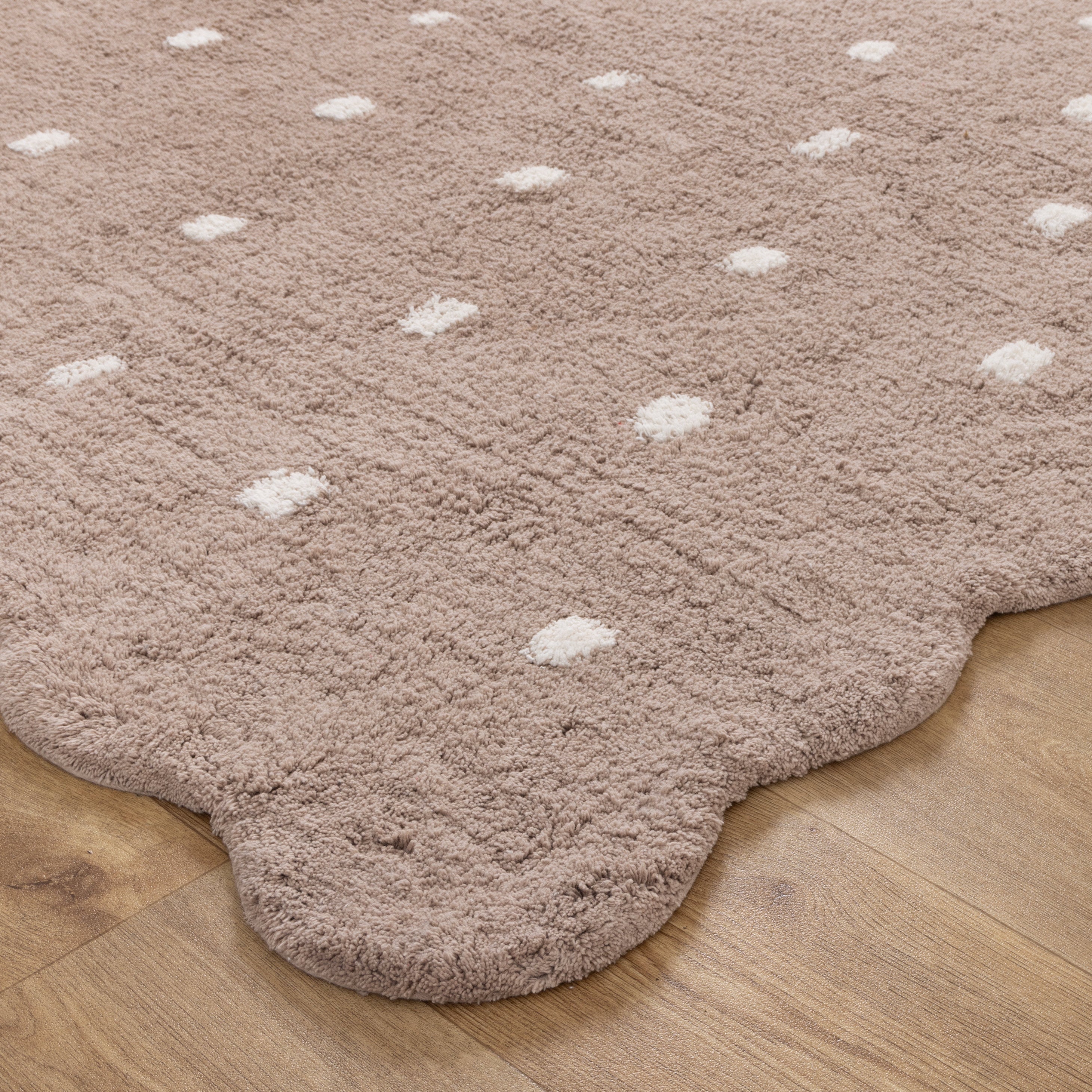 Mellow Rectangle Scalloped Kids Rug Mushroom Beige: New Arrival