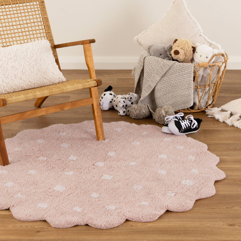 Tranquil Round Scalloped Kids Rug Blush Pink: New Arrival