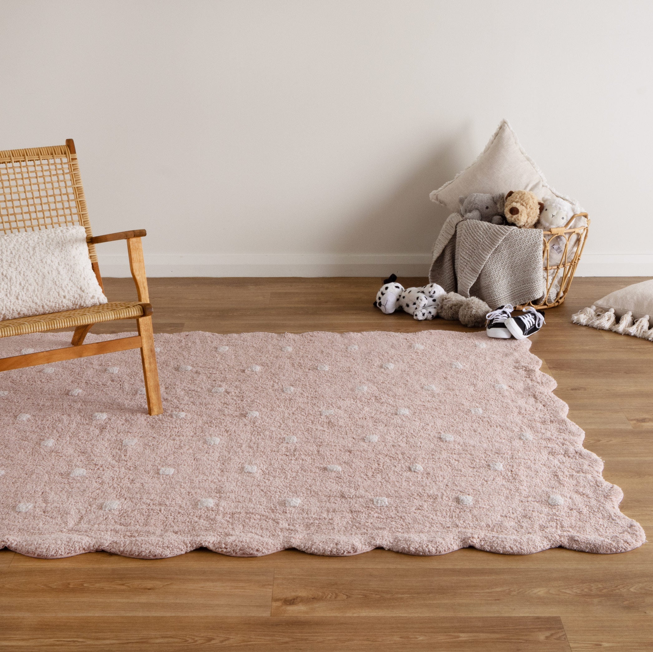 Mellow Rectangle Scalloped Kids Rug Blush Pink: New Arrival
