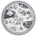 Piccolo Black and White Kids Camping Adventure Kids Round Rug