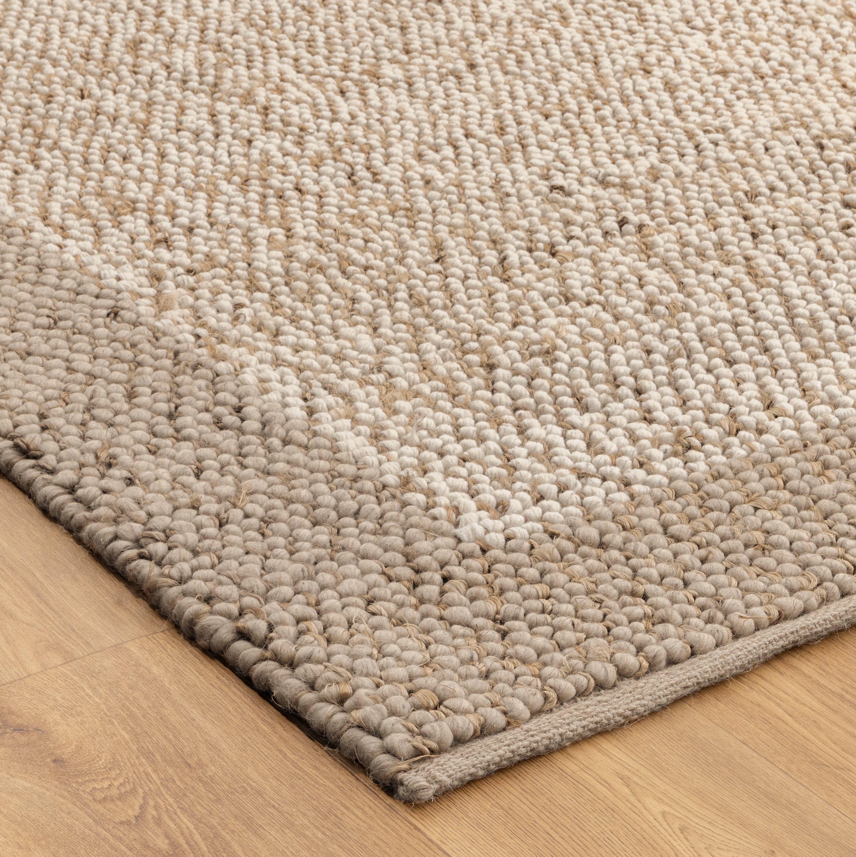Eco Weave Plain Border Cream Beige Jute and Wool Rug