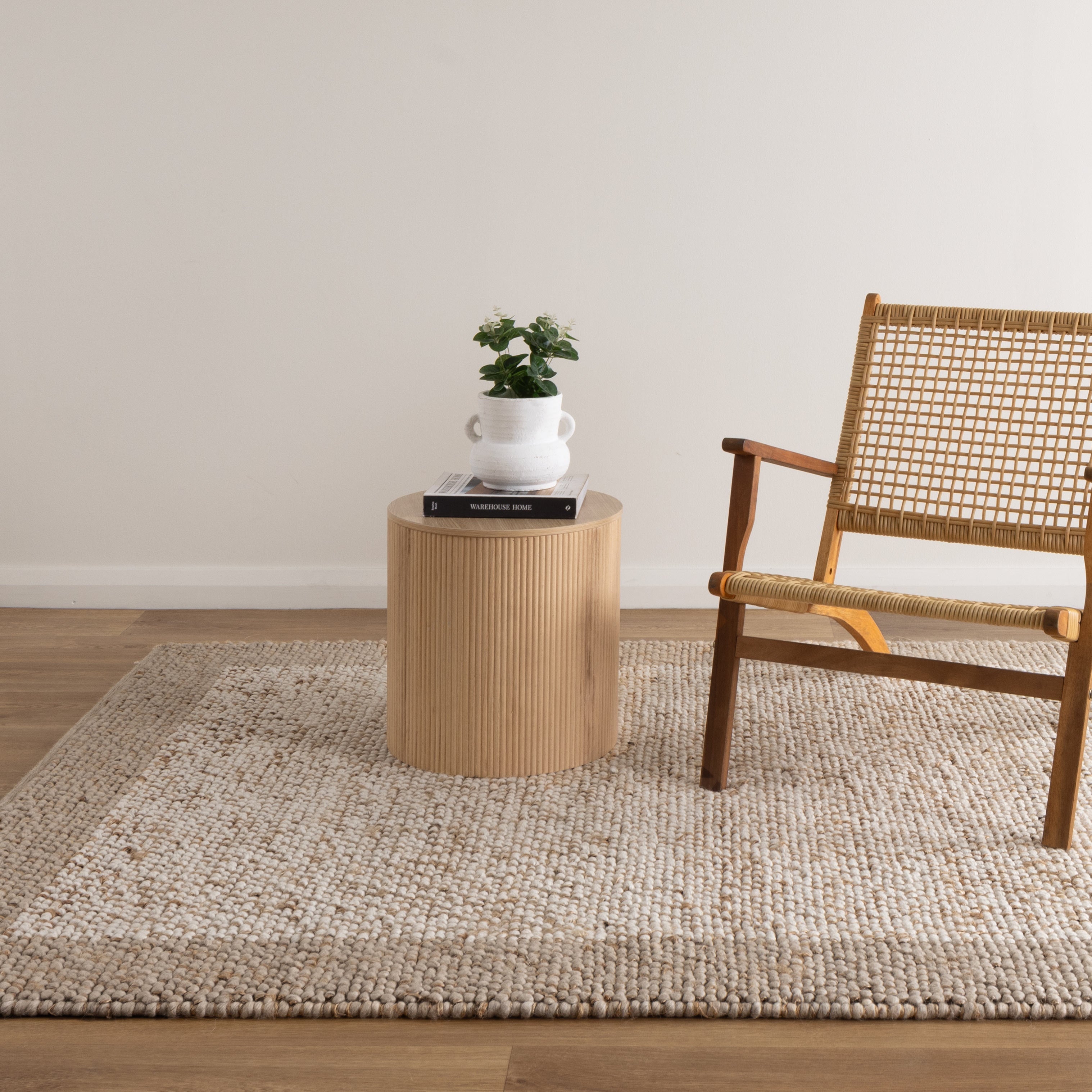 Eco Weave Plain Border Cream Beige Jute and Wool Rug