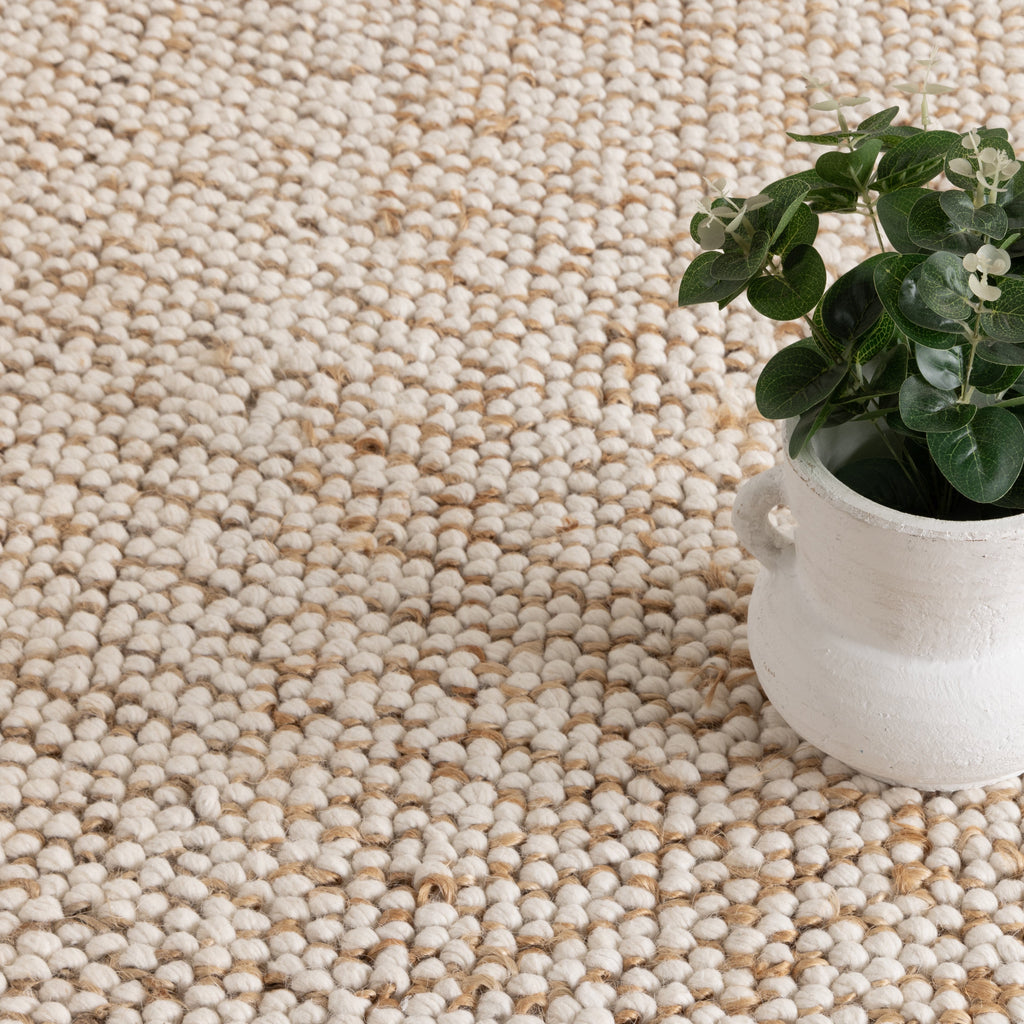 Eco Weave Plain Border Cream Beige Jute and Wool Rug
