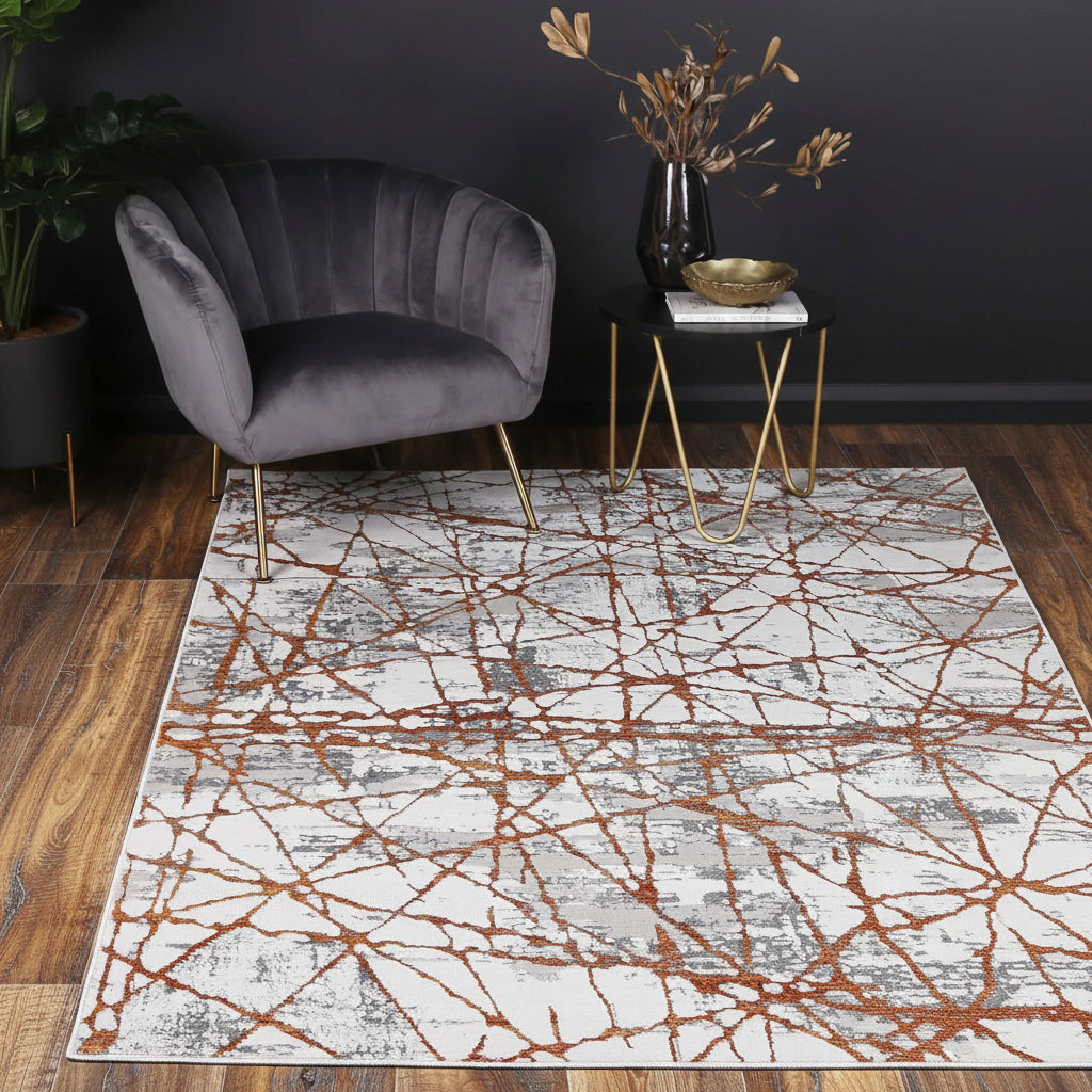 Porto James Grey & Orange Geometric Rug
